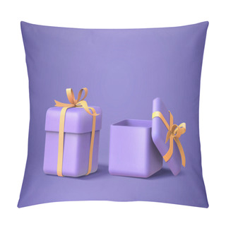 Personality  3d Illustration Of Two Purple Gift Boxes With Bows And Ribbons, Isolated On Purple Background Pillow Covers
