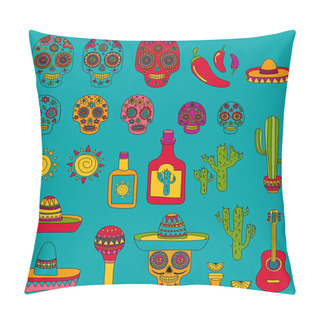 Personality  Vector Doodle Icons Mexican Party Hello How Are You Food Drinks Pillow Covers