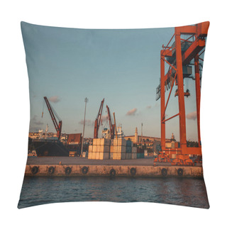 Personality  Containers And Cranes In Cargo Port Of Istanbul, Turkey  Pillow Covers