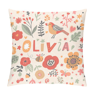 Personality  Beautiful Floral Card With Name Olivia Pillow Covers