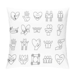 Personality  Hug And Love Line Style Icon Set Vector Design Pillow Covers