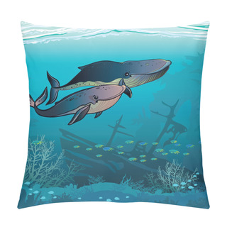 Personality  Couple Of Whales In The Sea Pillow Covers