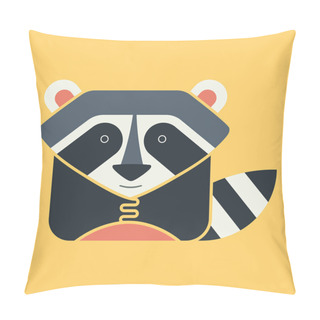 Personality  Flat Square Icon Of A Cute Raccoon Pillow Covers