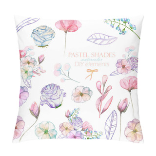 Personality  Set With Isolated Watercolor Floral Bouquets And Elements: Tender Flowers And Leaves In Pastel Shades Pillow Covers