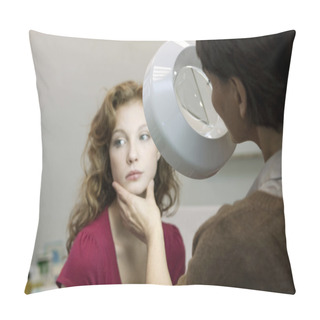 Personality  Doctor Examines The Patient's Skin Pillow Covers