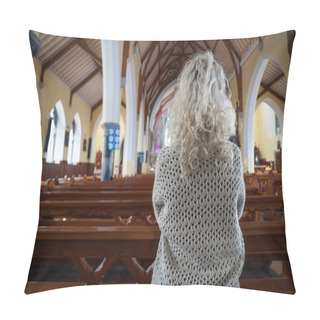 Personality  Woman Praying In Church From Behind Pillow Covers