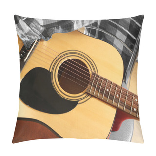 Personality  Acoustic Guitar With Checkered Shirt Pillow Covers