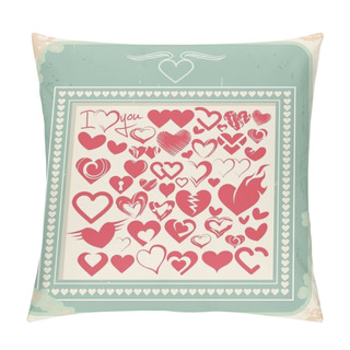 Personality  Retro Poster With Heart Icons For Valentines Day Pillow Covers