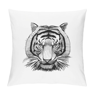 Personality  Tiger Face Drawing Vector Illustration Animal Badge Bengal Pillow Covers