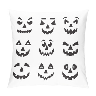 Personality  Black Scary, Cool And Funny Isolated Halloween Pumpkin Faces Icons Set On White Background Pillow Covers