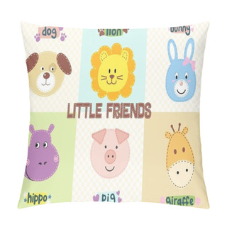 Personality  Vector Illustration Of Cute Animal Faces For Baby Design. Pillow Covers