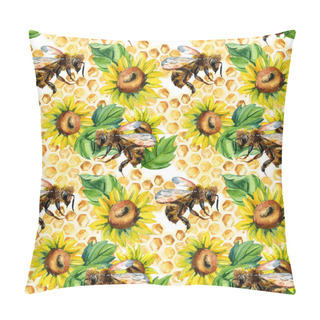 Personality  Watercolor Bees, Flowers And Honeycombs Seamless Pattern Pillow Covers