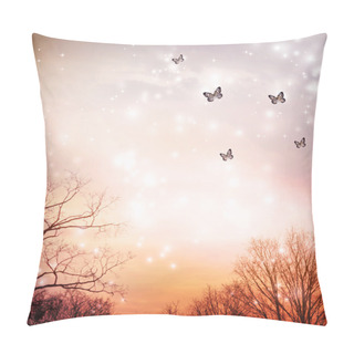 Personality  Butterflies On Red Trees Background Pillow Covers