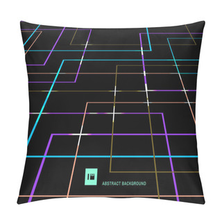 Personality  Abstract Vibrant Color Geometric Lines Overlap With Light Perspective On Black Background Retro Style. Vector Illustration Pillow Covers