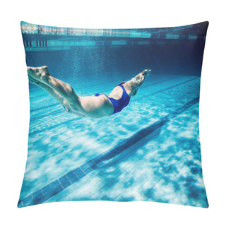 Personality  Underwater Picture Of Young Female Swimmer Exercising In Swimming Pool Pillow Covers