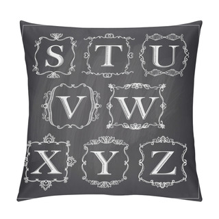 Personality  Blackboard Chalk Vintage Calligraphic Letters In Monogram Retro Frames, Alphabet Logos Pillow Covers