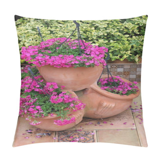 Personality  Dark Pink Garden Verbena In Flower Pots Pillow Covers