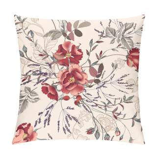 Personality  Flower Vector Illustration With Burgundy Roses And Leaves. Pillow Covers