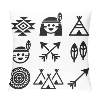 Personality  Indian American, Indigenous People And Culture Icons Set Pillow Covers