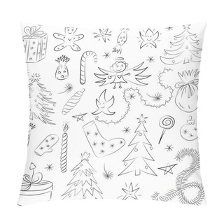 Personality  Hand Drawn Funny Doodle Christmas Sketch Set. Children Drawings Of  Fir Trees, Gifts, Candle, Sweets, Angel, Stars And Snowflakes. Perfect For Festive Design. Pillow Covers