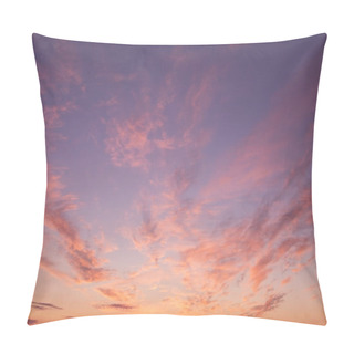 Personality  Dramatic Soft Sunrise, Sunset. Beautiful Pink Violet Orange Clouds Against Blue Sky Background Texture Pillow Covers