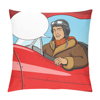 Personality  Retro Pilot In Vintage Plane Pop Art Style Vector Pillow Covers