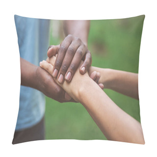Personality  Black Caregiver Supporting Woman Hand In Park Pillow Covers