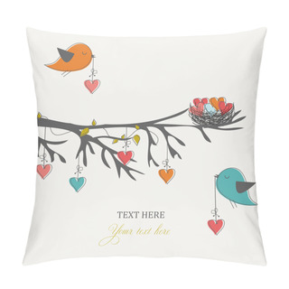 Personality  Romantic Card For Valentine's Day, Birds And Hearts Pillow Covers