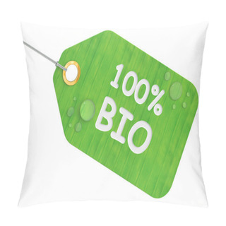 Personality  100% Bio Concept, Green Tag. 3D Rendering Pillow Covers