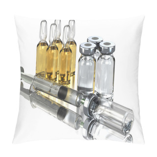 Personality  Medicine Concept. Syringe And Ampoules Or Vials Isolated On Whit Pillow Covers