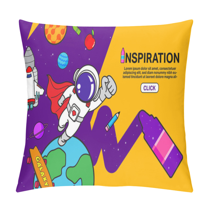 Personality  Inspiration, Back To School, Creativity, Space Banner Design, Vector Banner Illustration Pillow Covers