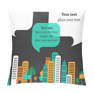 Personality  City Talks, Buildings And Speech Bubbles Pillow Covers