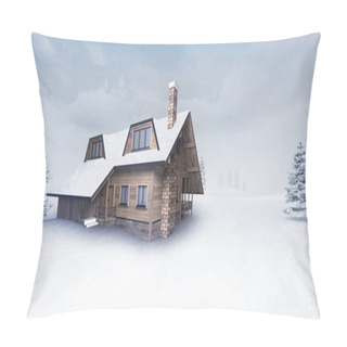 Personality  Wooden Cottage At Winter Landscape With Trees Pillow Covers