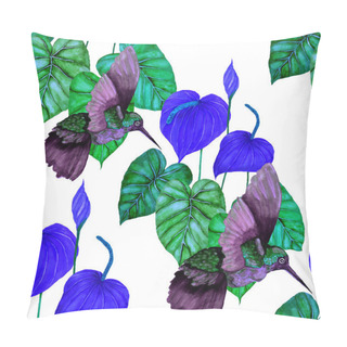 Personality  Beautiful Watercolor Seamless Pattern With Birds And Tropical Flowers And Leaves. Bright Summer Print For Any Kind Of Design. Exotic Jungle Animal Wallpaper. Fashion Print. Pillow Covers