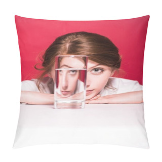 Personality  Young Woman With Glass Of Water Pillow Covers