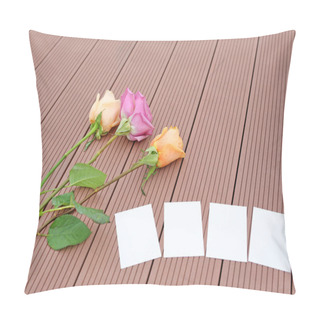 Personality  Empty Notepaper With Rose Flower On Wooden. Pillow Covers