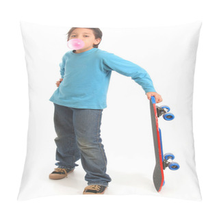 Personality  Boy Blowing A Bubble Gum Holding A Skate Pillow Covers