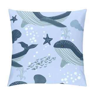 Personality  Seamless Pattern With Underwater Animals, Seaweed And Corals. Repeated Texture With Sea Cartoon Characters. Colorful Childish Background. Pillow Covers