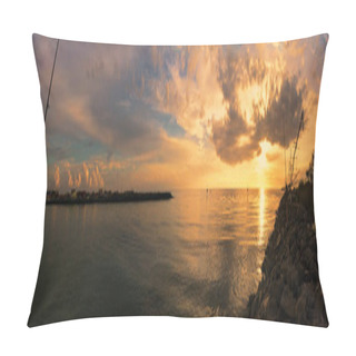 Personality  Fantastic Sunset At Tiber River Mouth In Rome With Golden Colored Sun Reflections And Sensational Golden Colored Cloudy Sky Pillow Covers