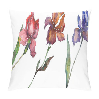 Personality  Red And Purple Irises. Floral Botanical Flower. Wild Spring Leaf Wildflower Isolated. Watercolor Background Illustration Set. Watercolour Drawing Fashion Aquarelle. Isolated Iris Illustration Element. Pillow Covers