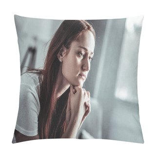 Personality  Attentive Young Female Looking Forward Pillow Covers