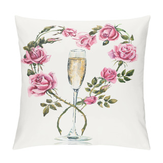 Personality  Champagne With Roses. Wedding Composition. Valentine Day. Pillow Covers