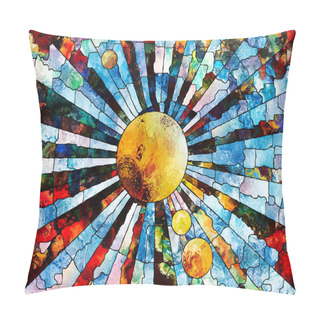 Personality  Stained Glass Forever Series. Stylized Planet Executed With Mosaic Style On The Subject Of Science, Education, Astronomy And Nature Pillow Covers