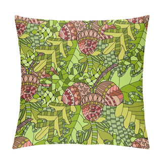 Personality  Seamless Pattern With Oak Brunch, Leaves And Acorns In Doodle St Pillow Covers