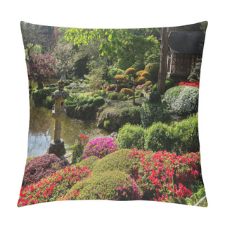 Personality  Rhododendron   Blossom  And  Topiary  Art  In Maulivrier Japanese Garden At Pays De La Loire, France Pillow Covers