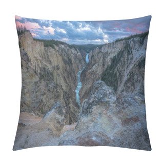 Personality  Lower Falls Of The Yellowstone National Park From Artist Point At Sunset, Wyoming In The Usa Pillow Covers