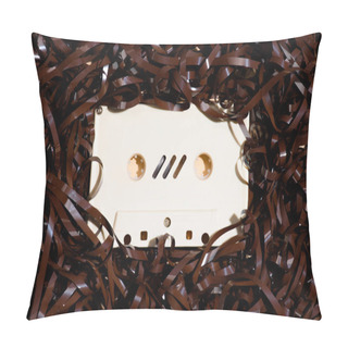 Personality  Top View Of Arranged Retro Audio Cassette With Tape Pillow Covers