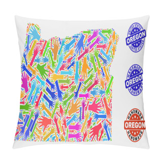 Personality  Hand Collage Of Oregon State Map And Grunge Handmade Stamps Pillow Covers