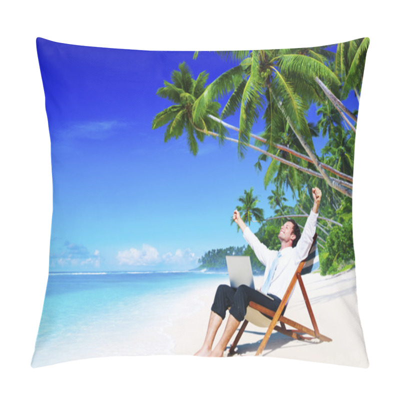 Personality  Man With Laptop At Tropical Island Pillow Covers