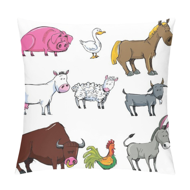 Personality  Cartoon Set Of Farm Animals Pillow Covers